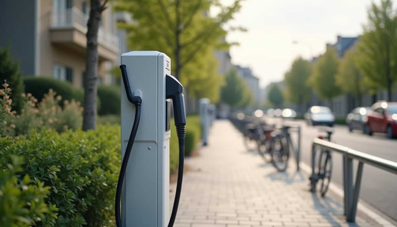 Borne de recharge publique installée sur la voie publique à La Tronche