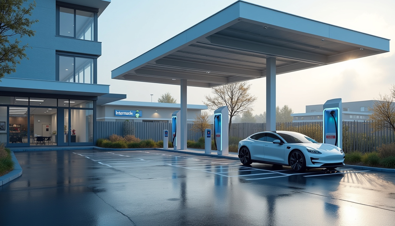 Borne de recharge publique installée sur le parking de l'Intermarché de Morlaàs