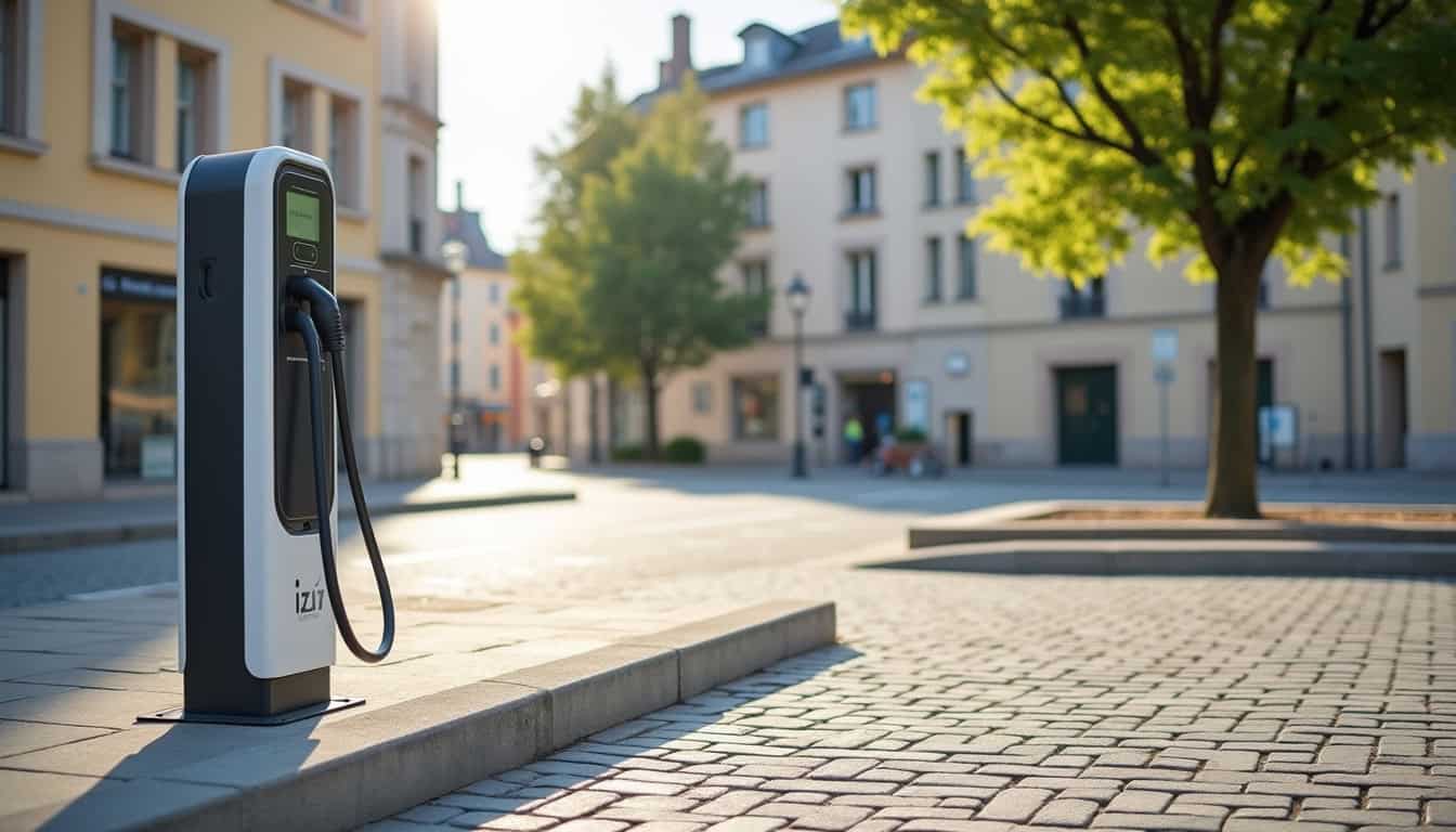 Borne de recharge publique Izivia installée sur la place de la République à Le Palais-sur-Vienne