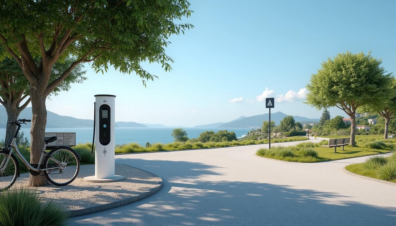 Borne de recharge publique Mobive située cours des Poilus à La Couarde-sur-Mer