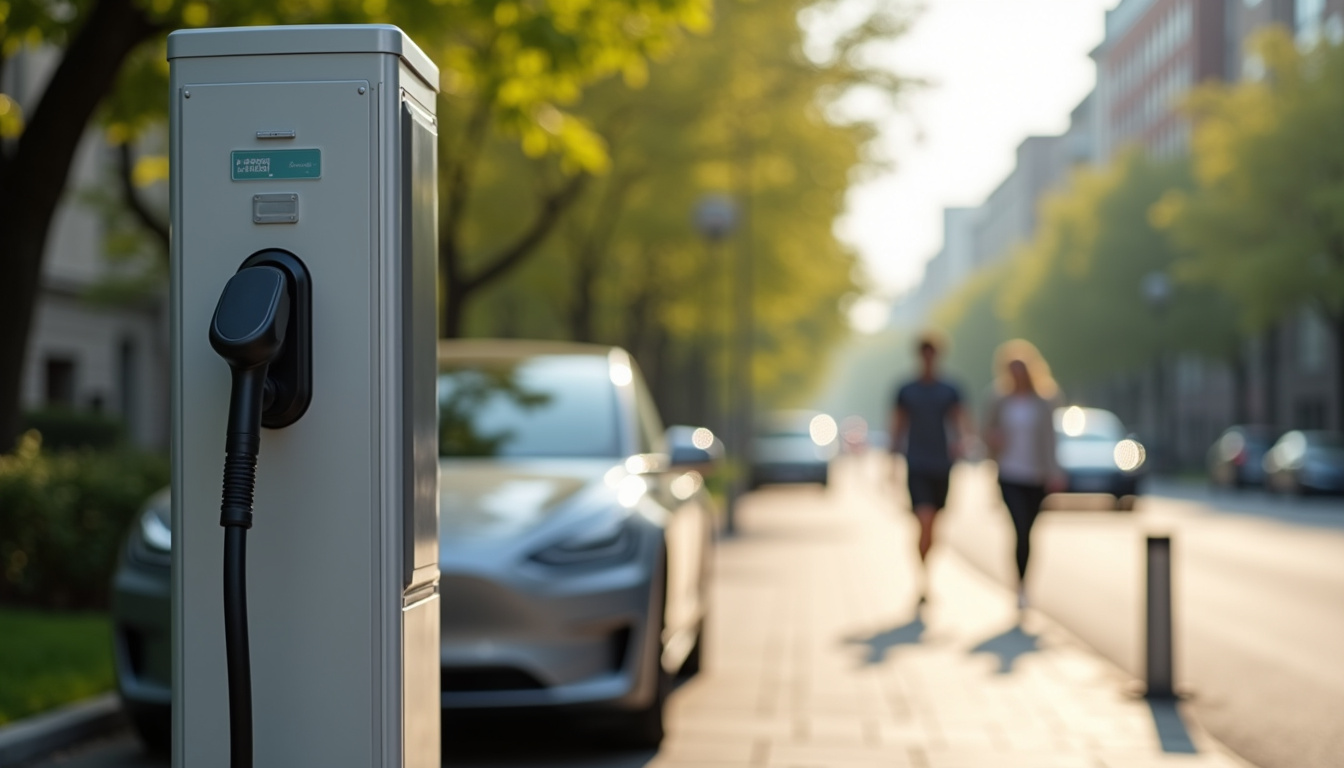 Borne de recharge publique pour voiture électrique en milieu urbain