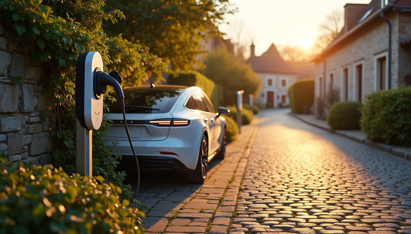 Borne de recharge publique située à Le Val-Saint-Père, avec véhicule électrique en cours de charge