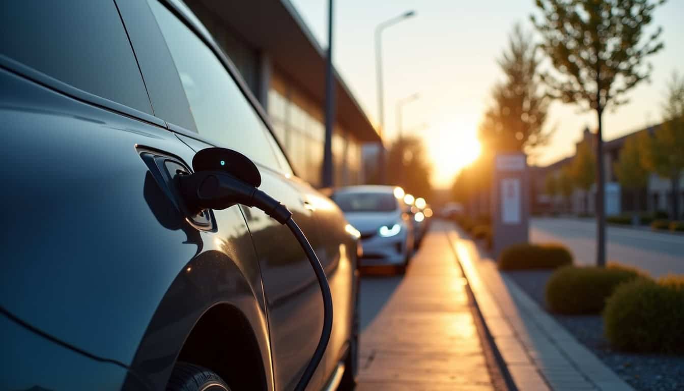 Borne de recharge publique située à Val d'Anast, avec un véhicule électrique en cours de recharge