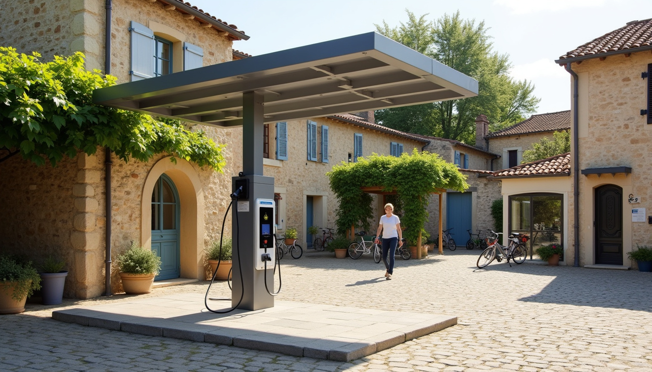 Borne de recharge publique située au centre du village de Blausasc