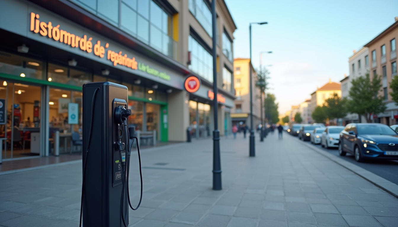 Borne de recharge publique située devant l'Intermarché de Gréasque sur le Boulevard Salvador Allende