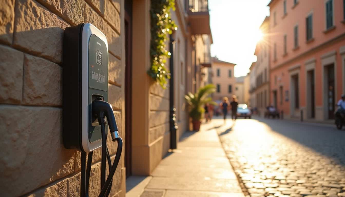 Borne de recharge publique située en centre-ville de Porto-Vecchio