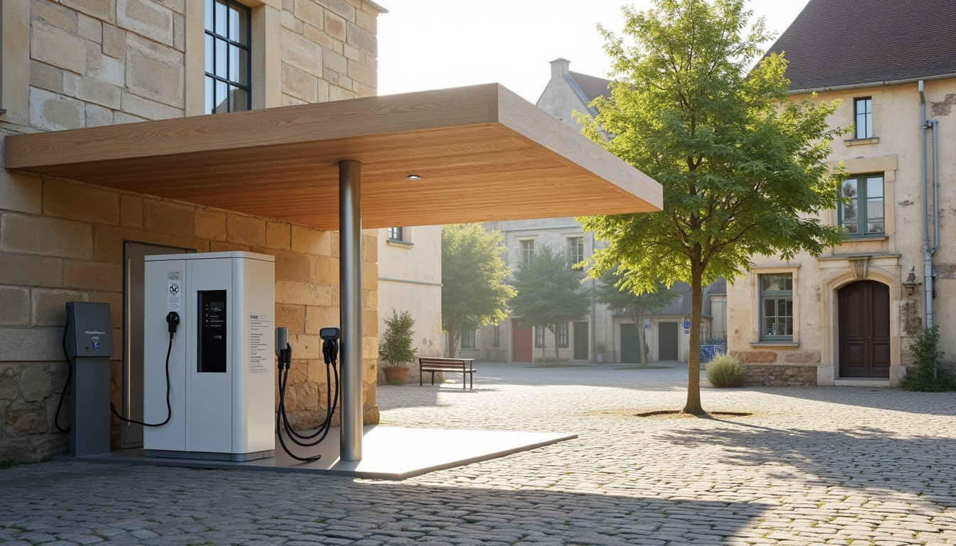 Borne de recharge publique située Place des Costils à Villedieu-les-Poêles-Rouffigny