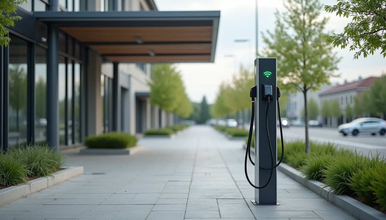 Borne de recharge publique située près de la mairie de Crolles