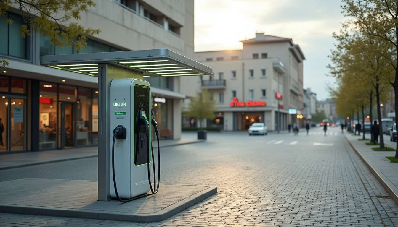 Borne de recharge publique située près du cinéma d'Eysines, accessible aux usagers extérieurs