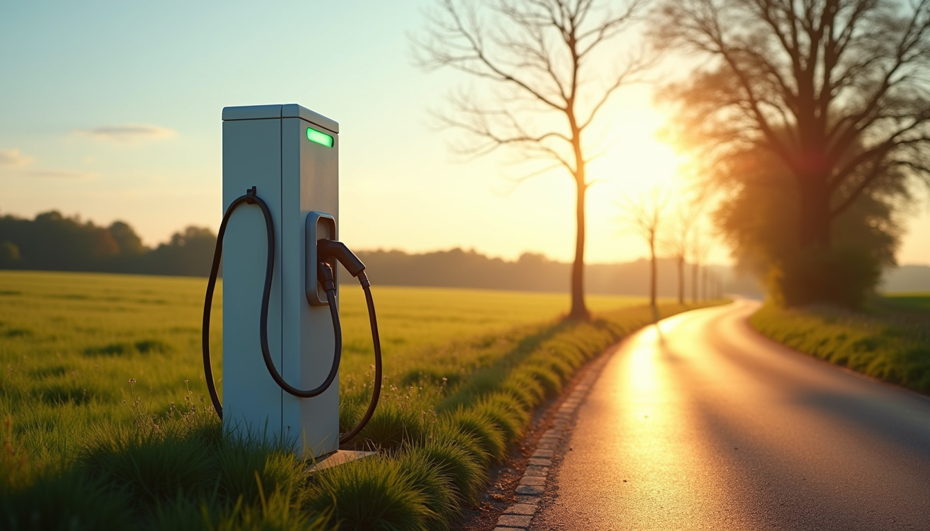 Borne de recharge publique située route de Creully à Moulins-en-Bessin