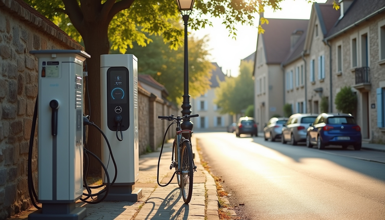 Borne de recharge publique située rue du Bourg à Mellac