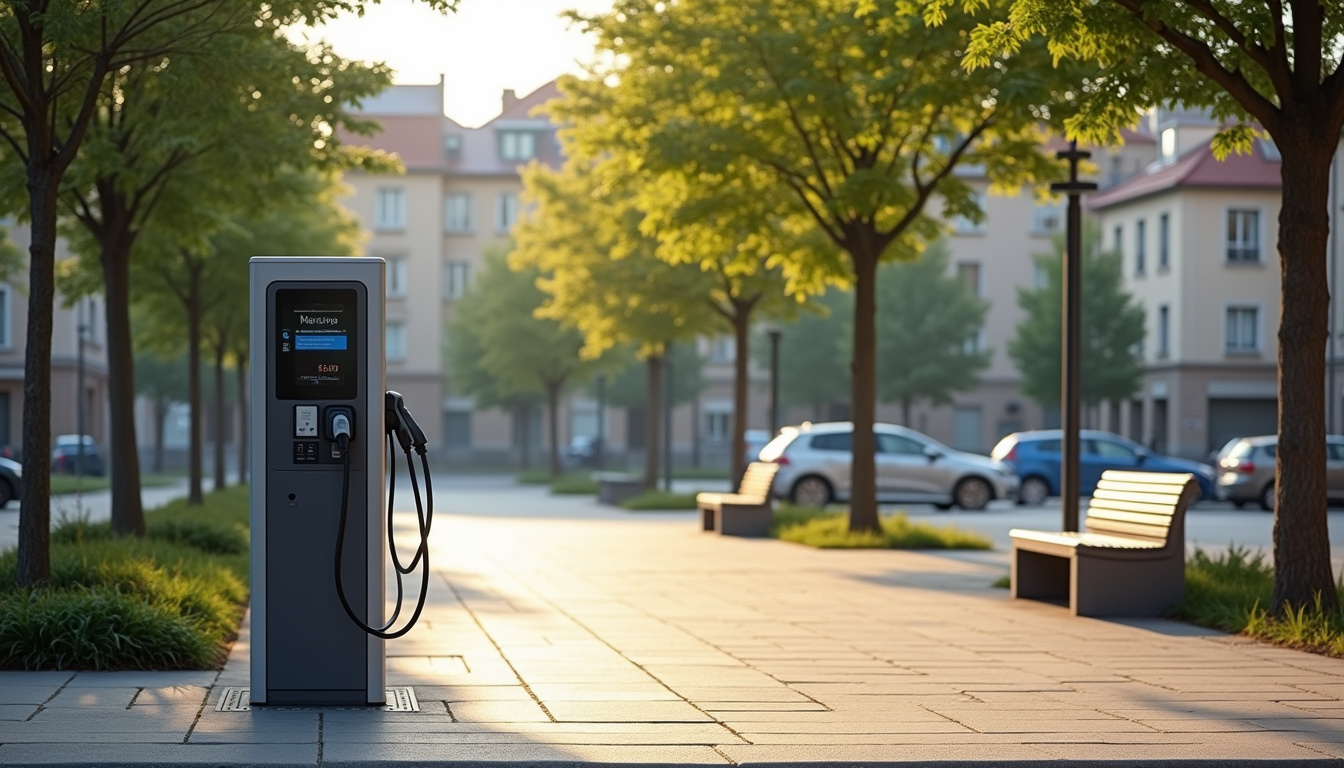 Borne de recharge publique située sur la place du Foyer Montaganon à Valencin