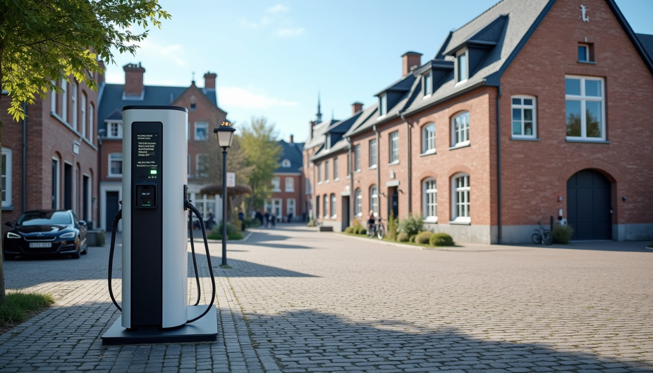 Borne de recharge publique située sur la place du Général de Gaulle à Wormhout