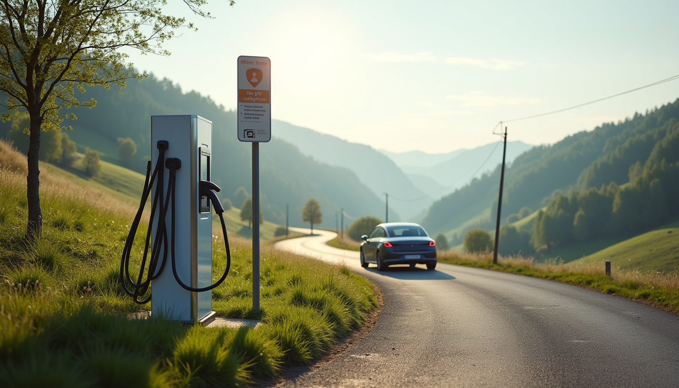 Borne de recharge publique située sur la route départementale D999 à La Cavalerie