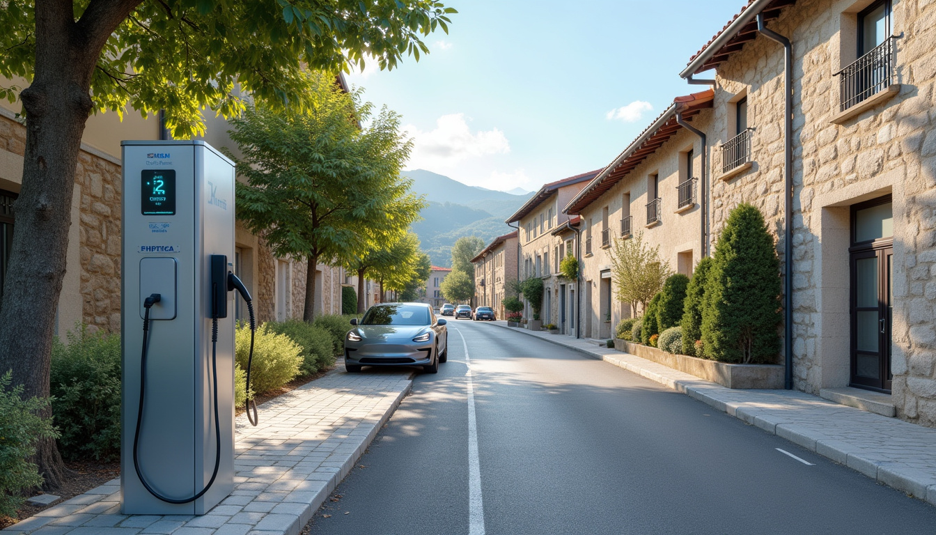 Borne de recharge publique située sur l'Avenue du Canigou à Pézilla-la-Rivière, près de la mairie
