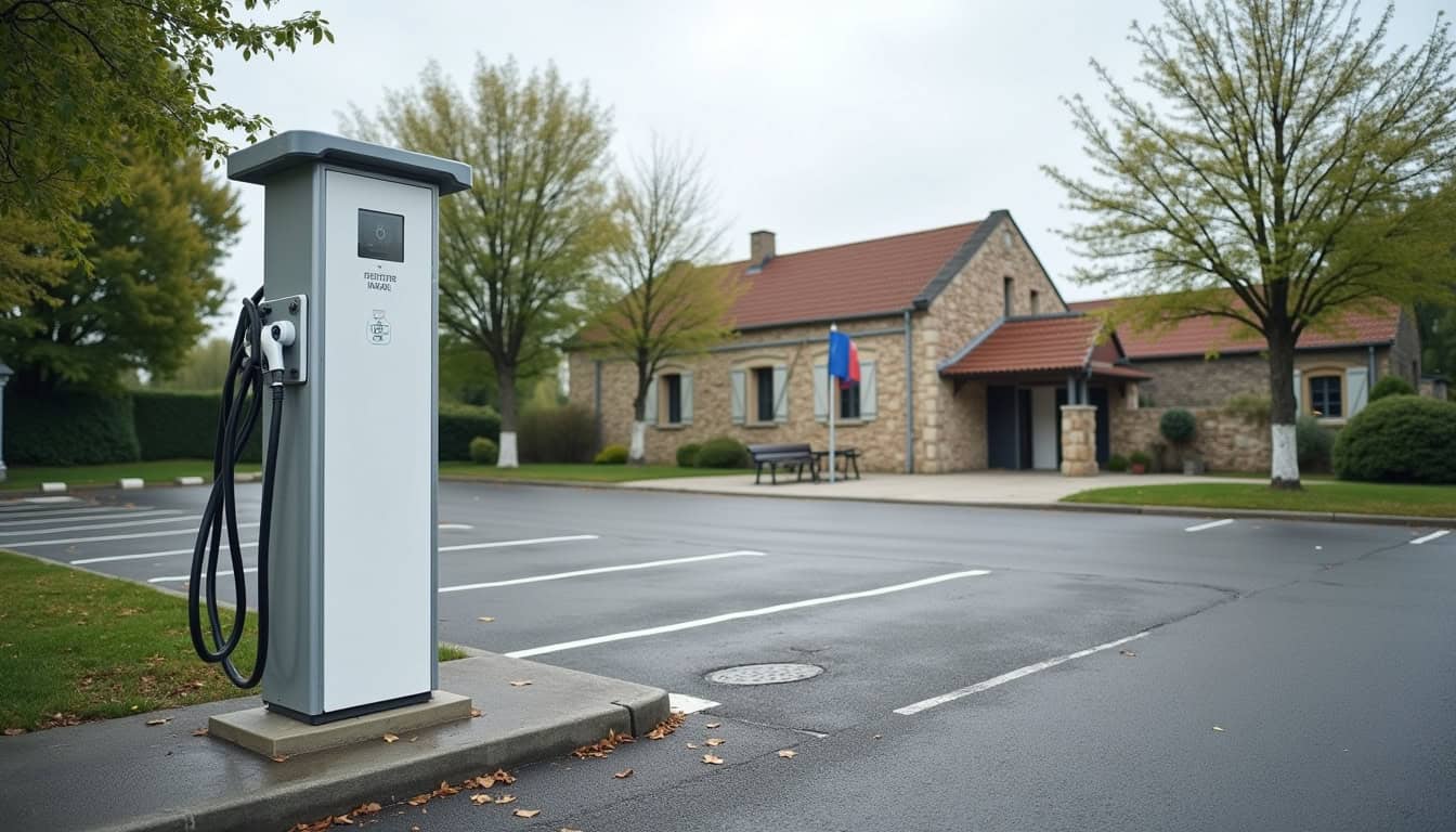Borne de recharge publique située sur le parking de la salle des fêtes à Mieussy