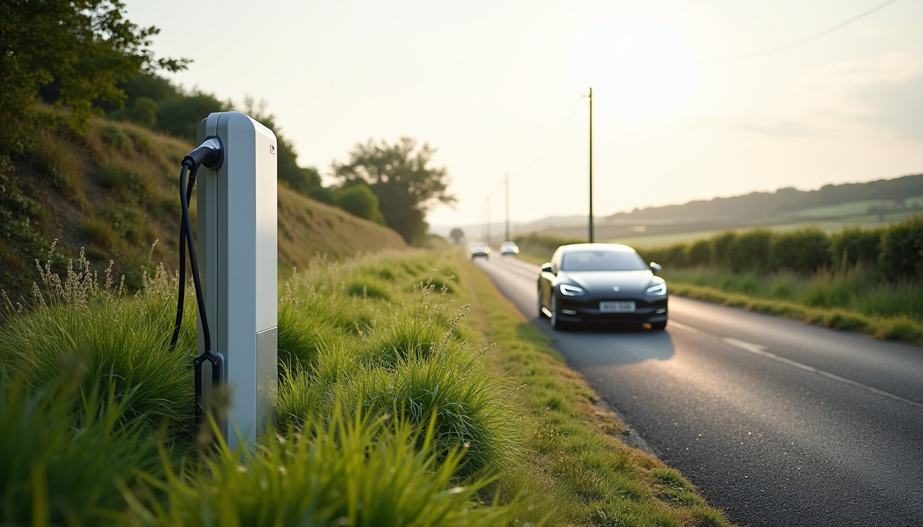 Borne de recharge publique sur la route de Plabennec à Kersaint-Plabennec