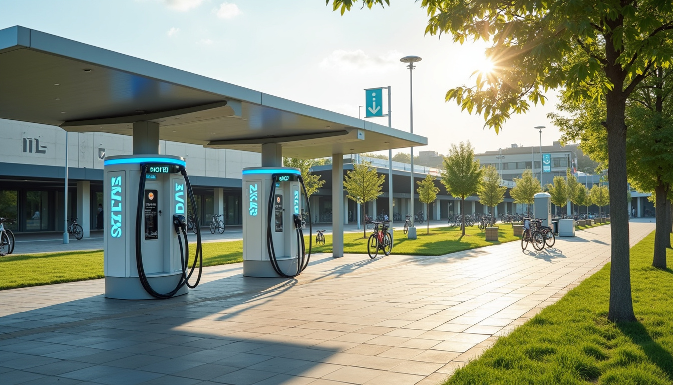 Borne de recharge publique SYDEGO située près du complexe sportif et culturel de la Vigne à Mesquer