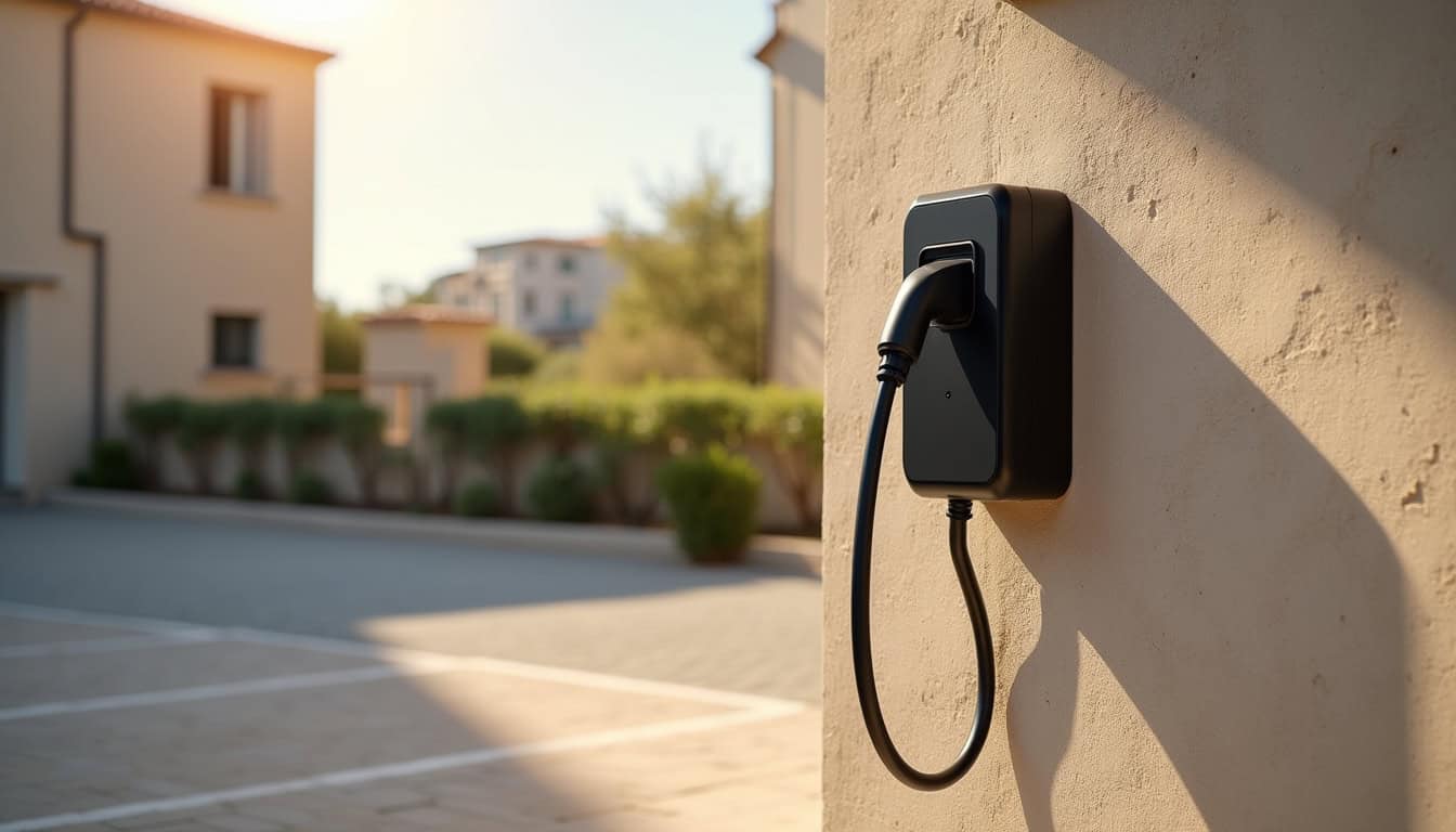 Borne de recharge rapide installée dans un parking d'entreprise à Salon-de-Provence