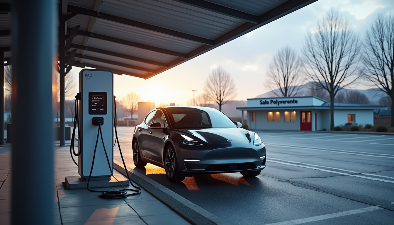 Borne de recharge rapide située sur le parking de la salle polyvalente à Peillac