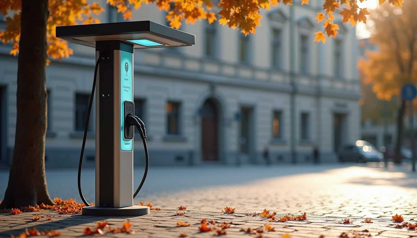 Borne de recharge rapide sur la place du Foirail à Saint-Chély-d'Apcher