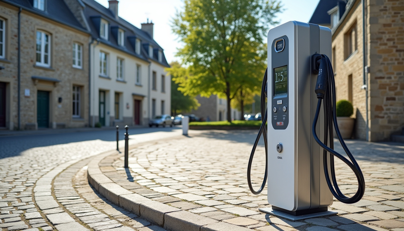 Borne de recharge SE61 située place Saint-Sauveur à Lonlay-l'Abbaye