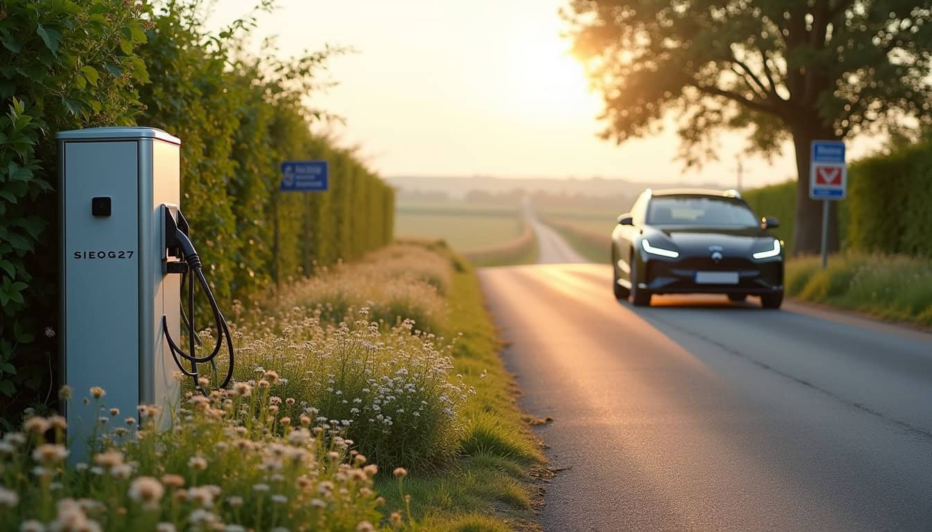 Borne de recharge SIEGE27 située sur la Route du Neubourg à Saint-Pierre-des-Fleurs