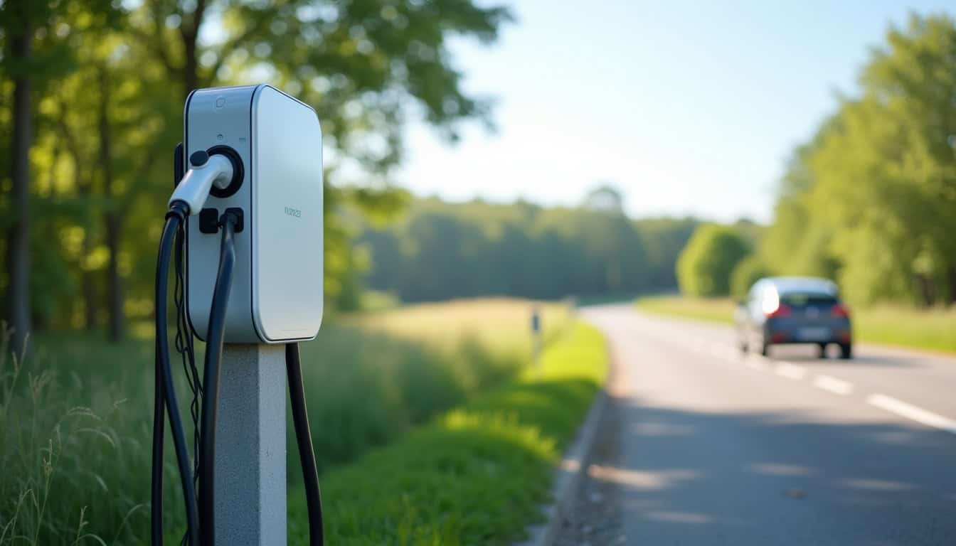 Borne de recharge située sur la route d’Ormoy à Nogent-le-Roi, gérée par Modulo-Énergies