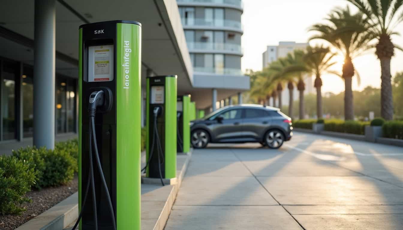Borne de recharge TotalEnergies située devant le Novotel de La Grande-Motte
