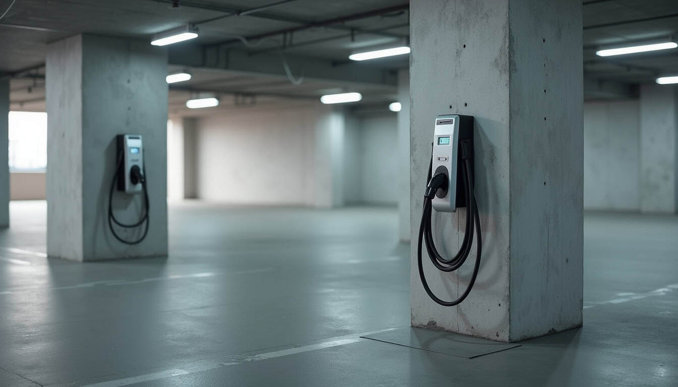 Borne de recharge Type 2 installée dans un parking privé à Moreuil