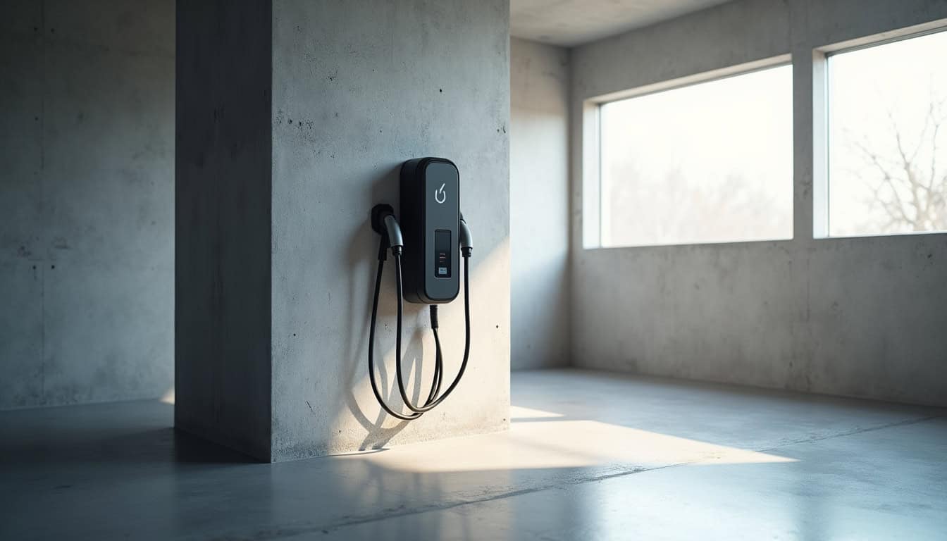 Borne électrique installée à l'intérieur d'un garage à Saint-Georges-d'Orques