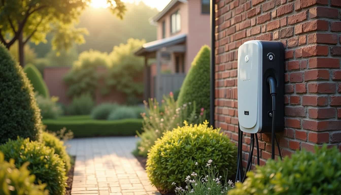 Borne électrique installée dans un jardin de maison à Thiaucourt-Regniéville