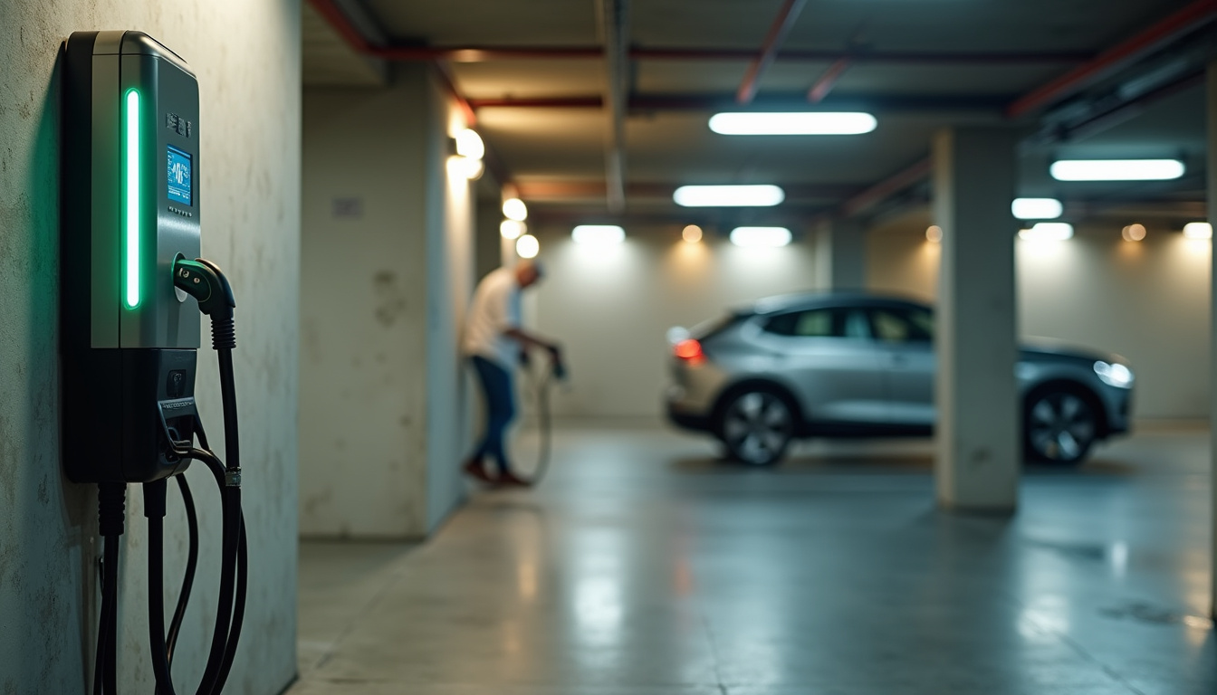 Borne électrique installée dans un parking de copropriété à Balzac