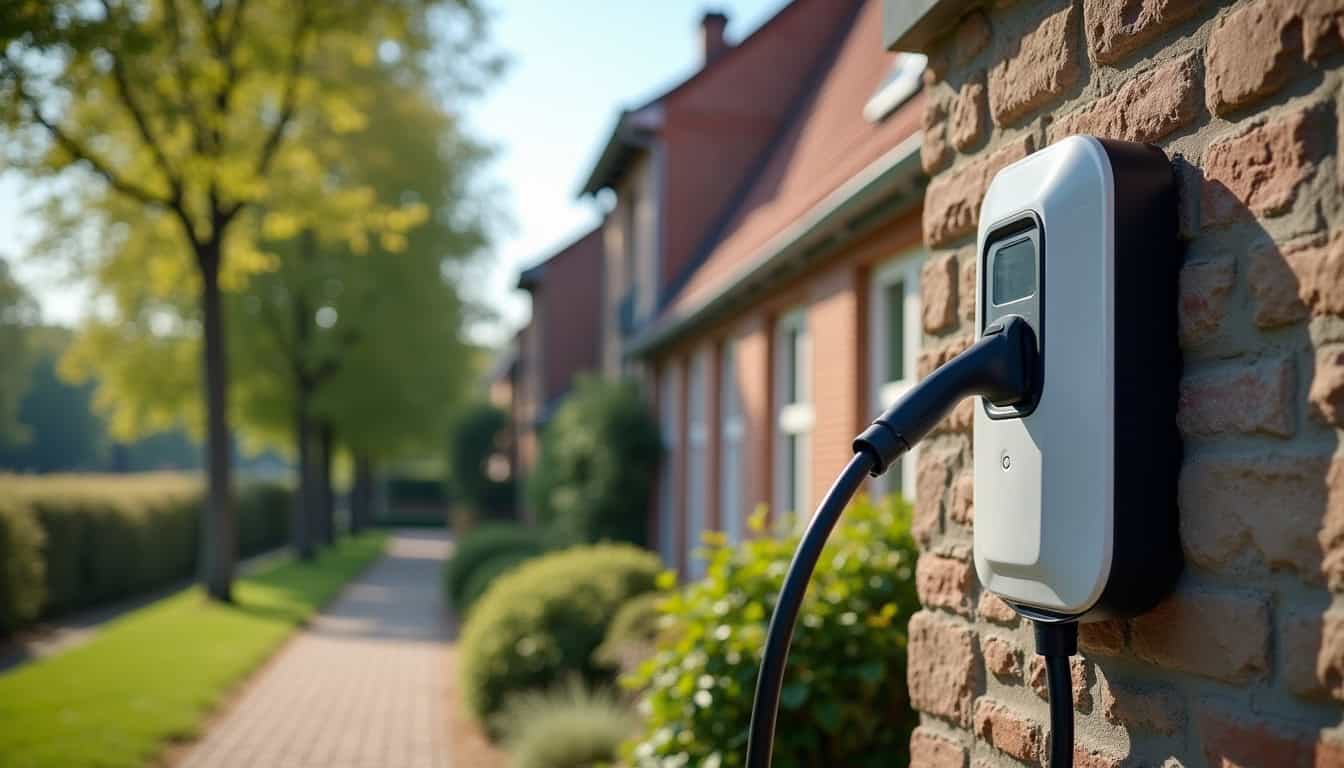 Borne électrique installée devant une maison à Bollezeele