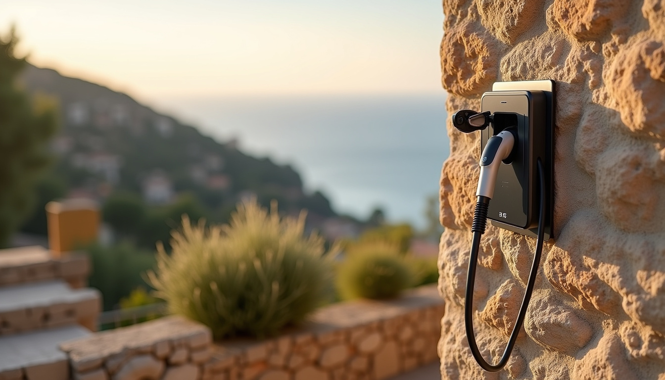 Borne électrique installée en extérieur sur une façade à Cervione