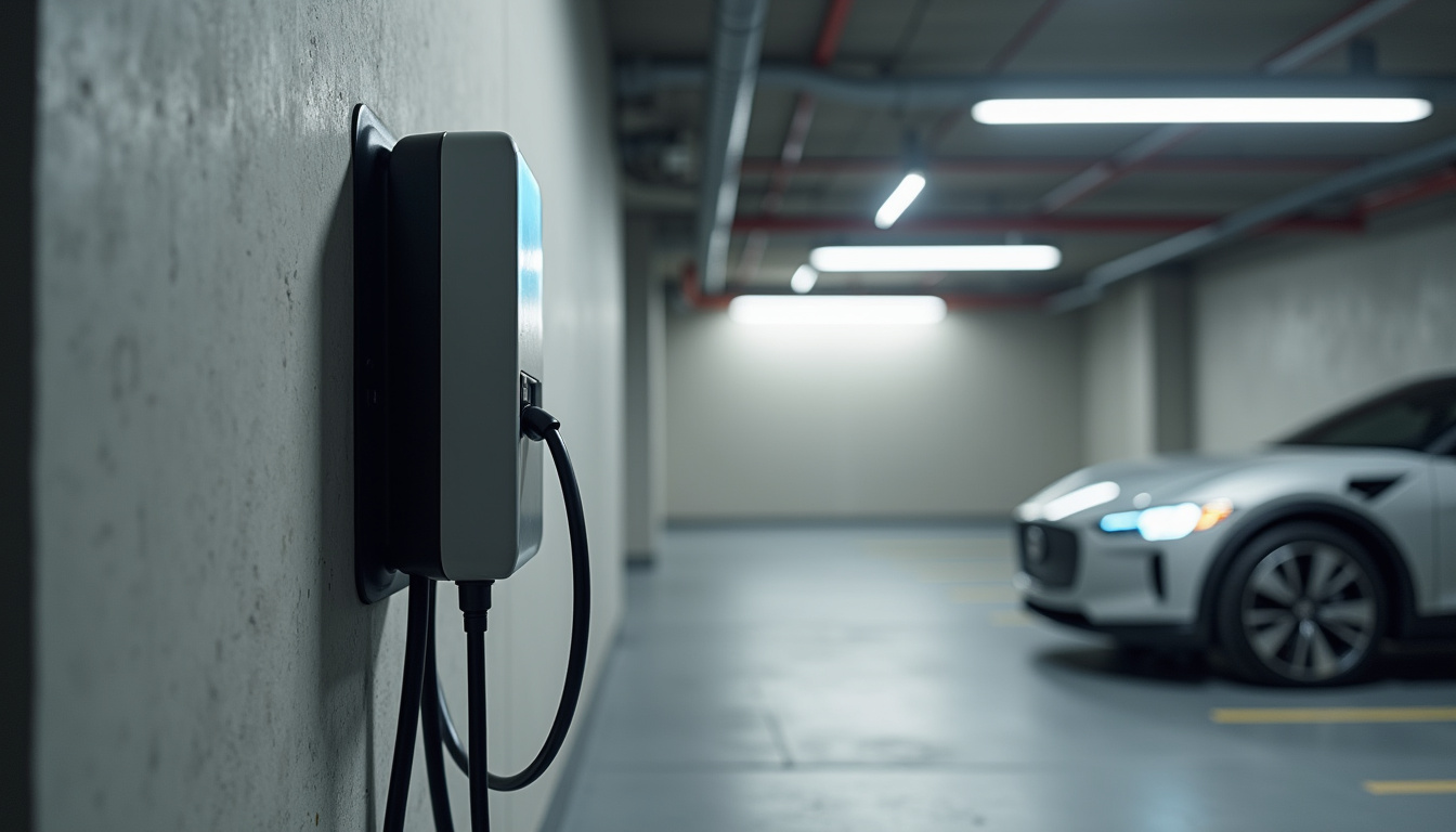 Borne électrique installée sur une place de parking privative dans un parking collectif