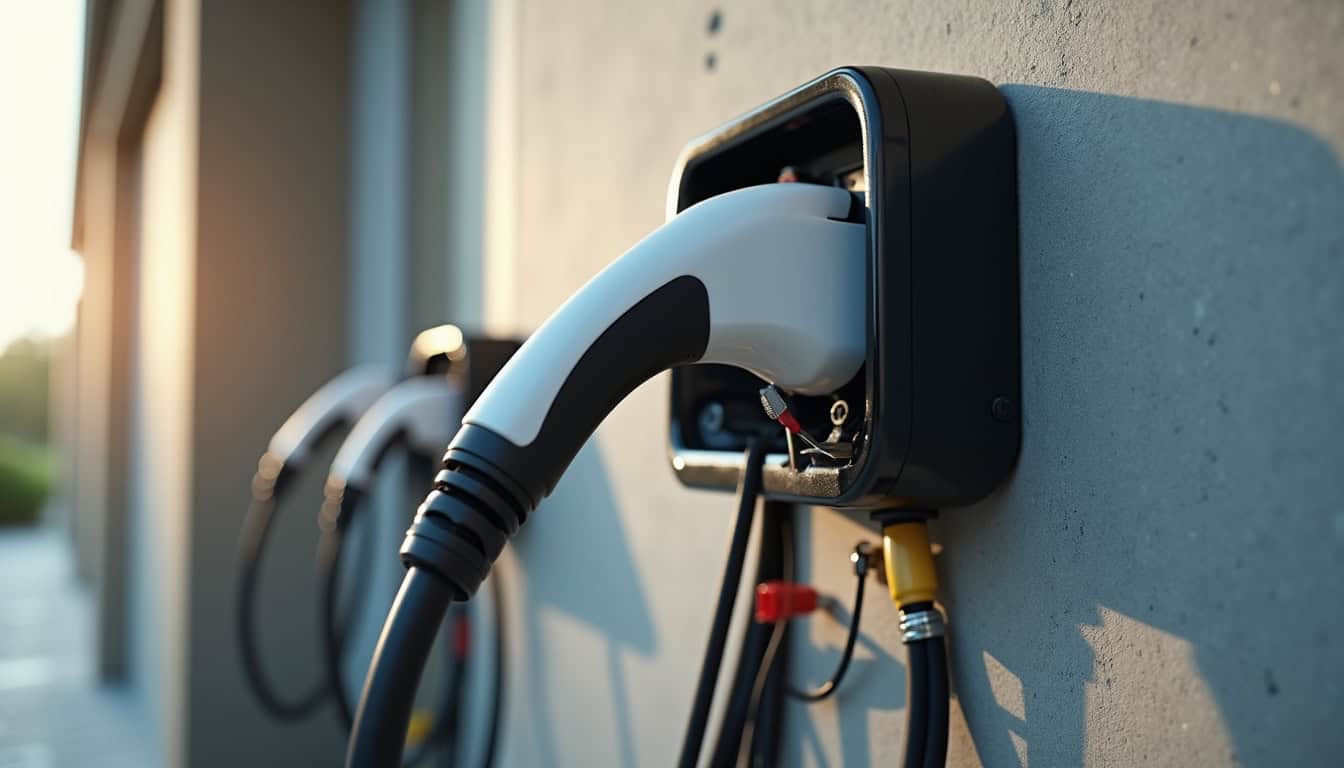 Borne électrique murale avec câblage technique visible lors d'une installation