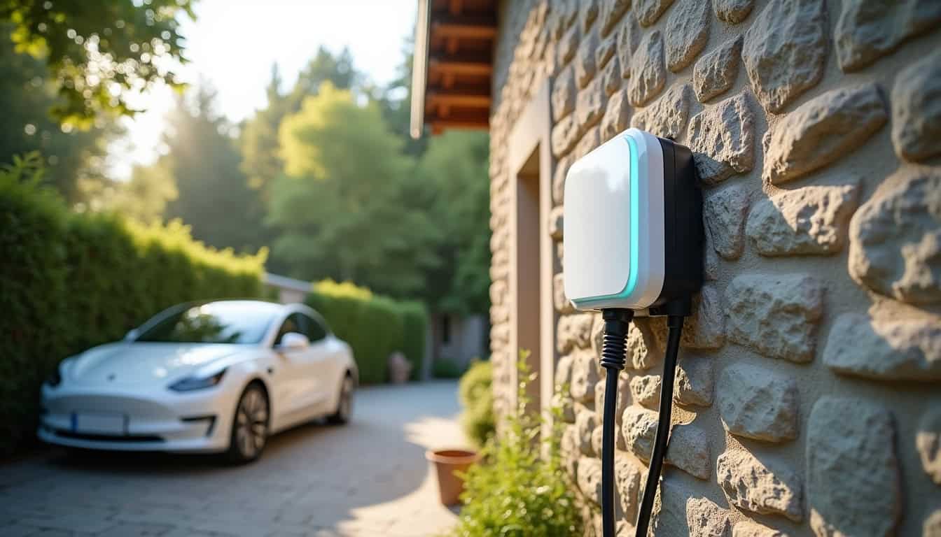 Borne électrique murale installée à l'extérieur d'une maison à Belpech