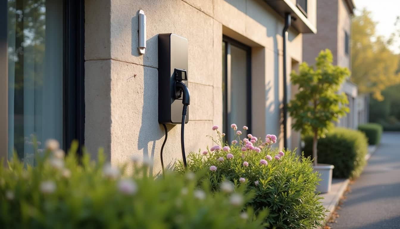 Borne électrique murale installée à l'extérieur d'une maison à Cormeilles-en-Vexin