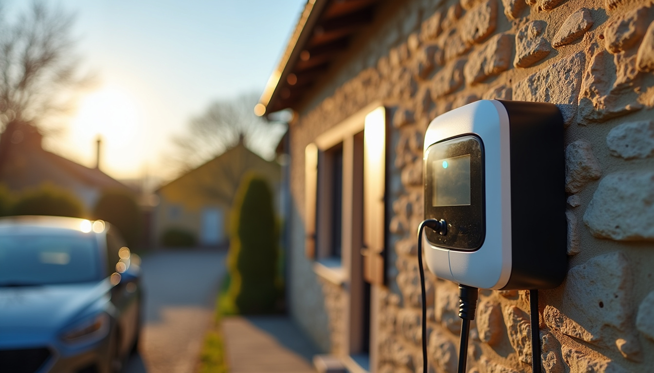 Borne électrique murale installée à l'extérieur d'une maison à La Guerche-sur-l'Aubois