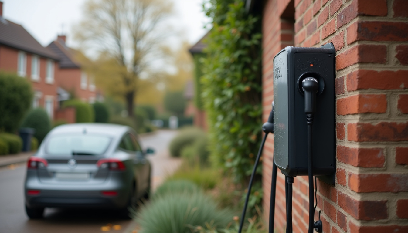 Borne électrique murale installée à l'extérieur d'une maison à Rives-en-Seine