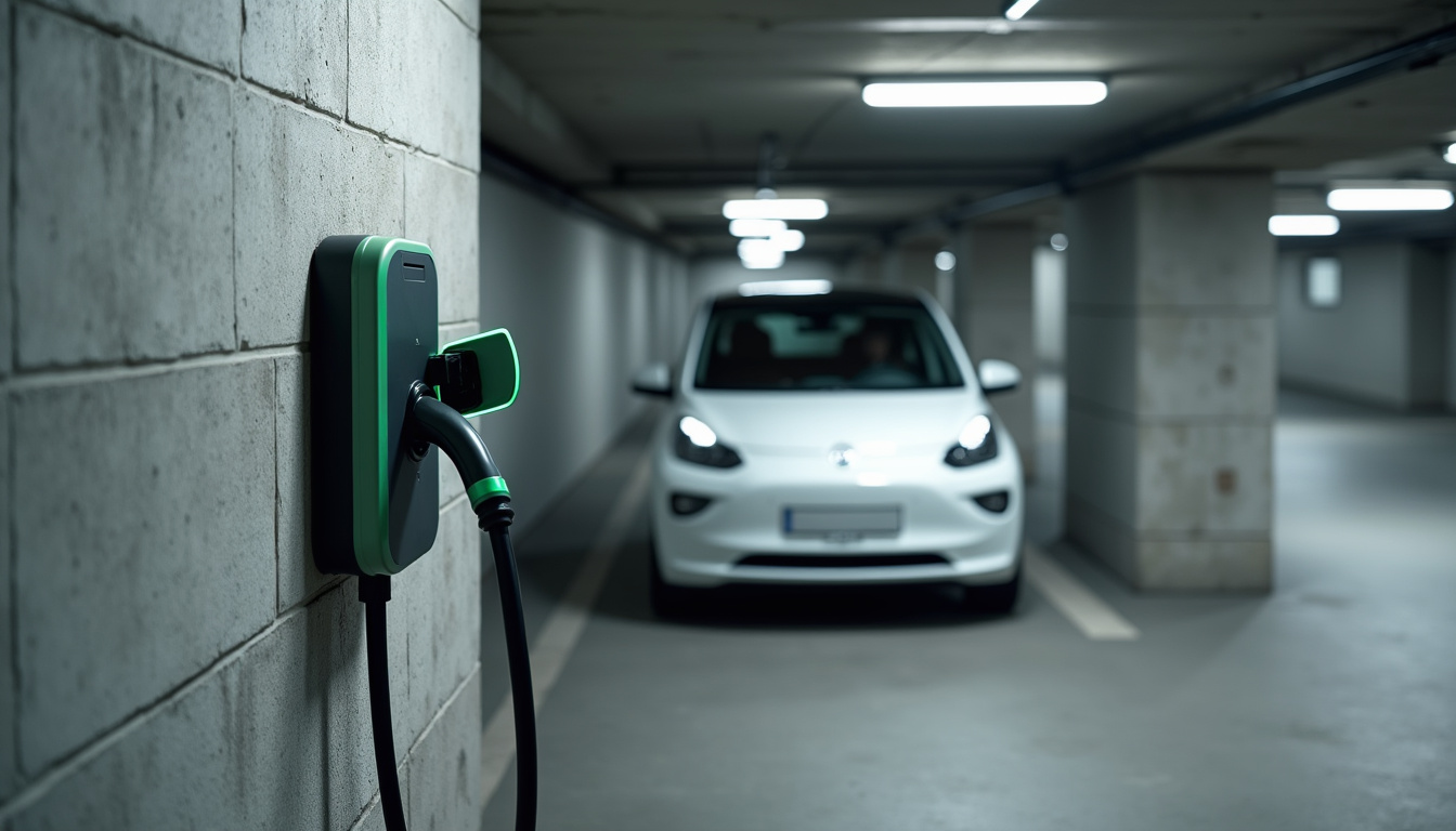 Borne électrique murale installée dans un parking de copropriété à Fromelennes