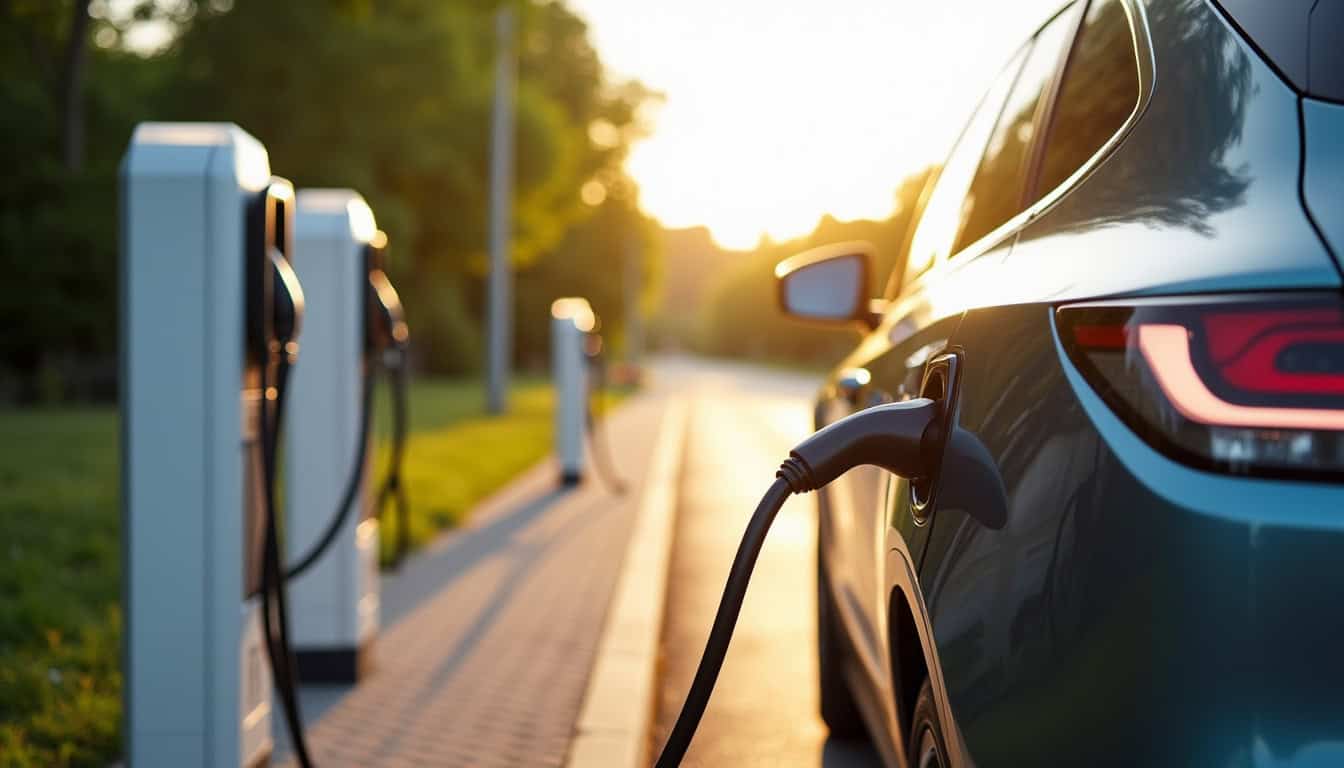 Borne MOBIVE située 10 route du Cormier à Chérac, avec voiture électrique en cours de recharge
