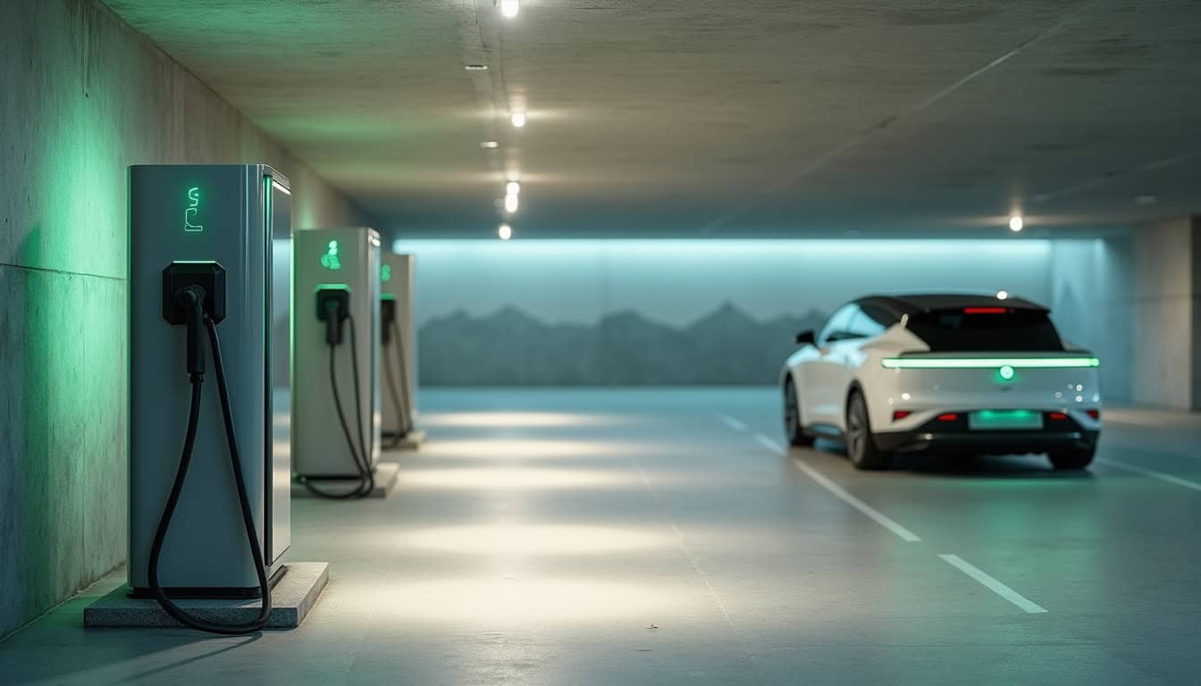 Bornes de recharge électriques installées au niveau 2 du parking Saint Michel à Chamonix-Mont-Blanc