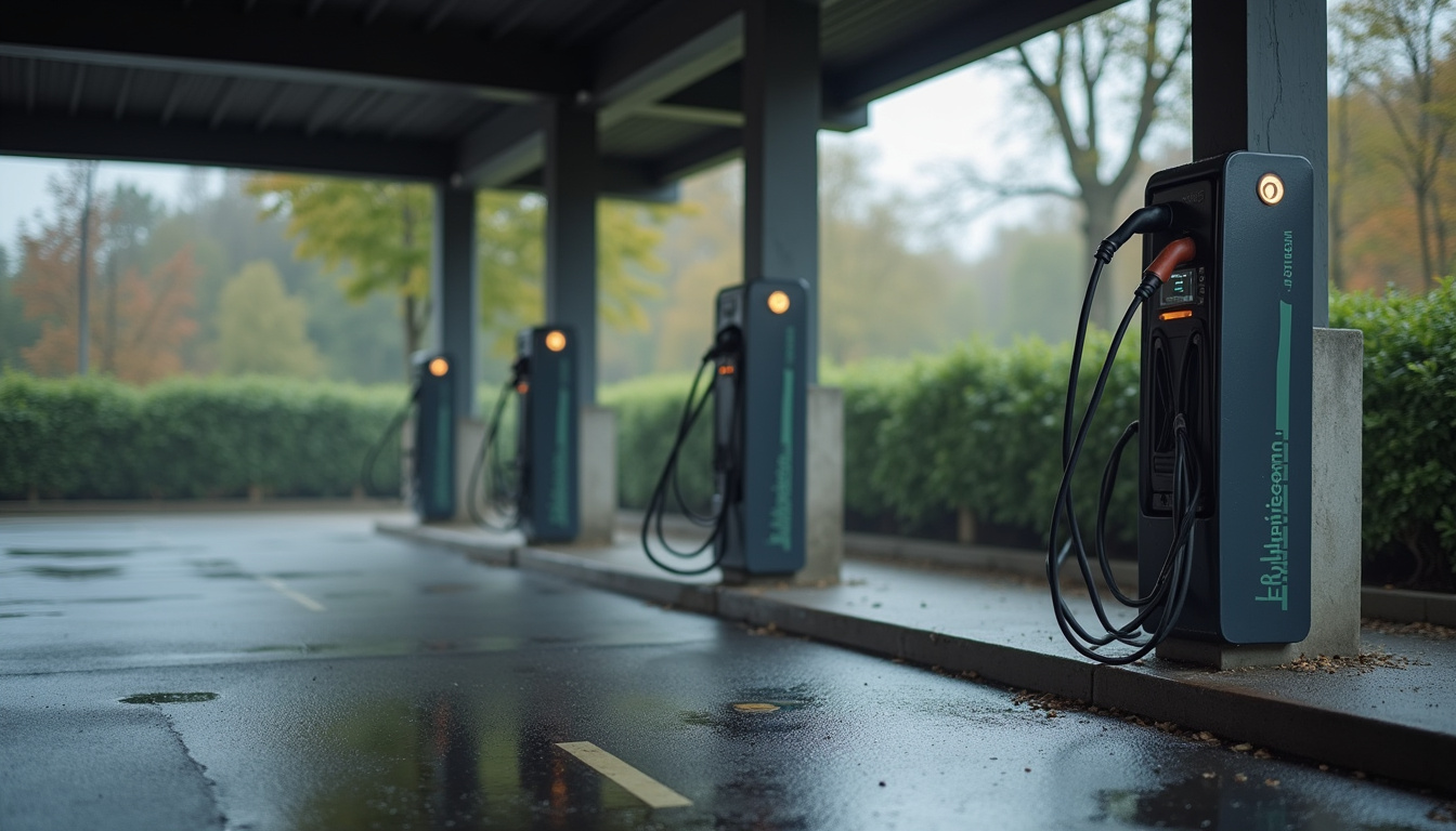 Bornes de recharge électriques publiques situées sur un parking à Saint-Philbert-de-Grand-Lieu