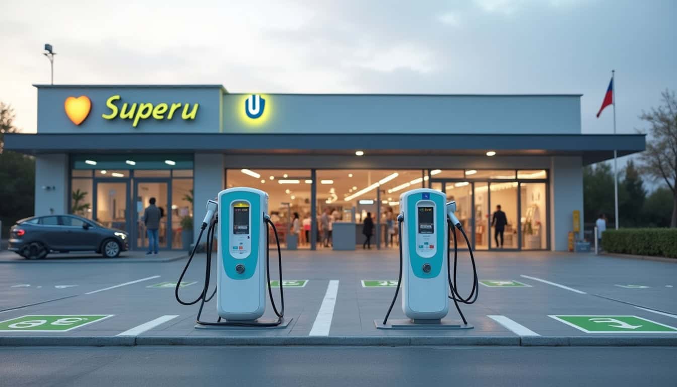 Bornes de recharge électriques situées devant le Super U de Bletterans