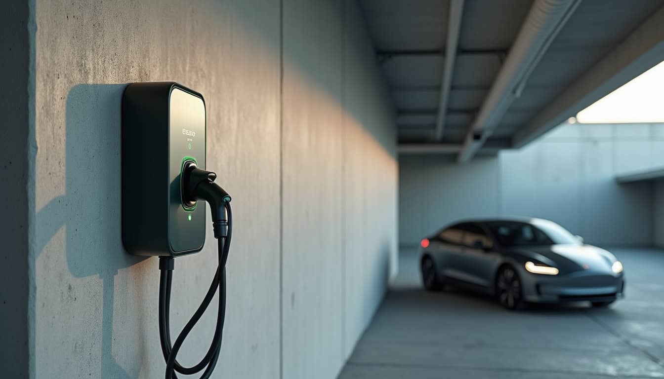 Bornes de recharge installées dans un parking commun de copropriété
