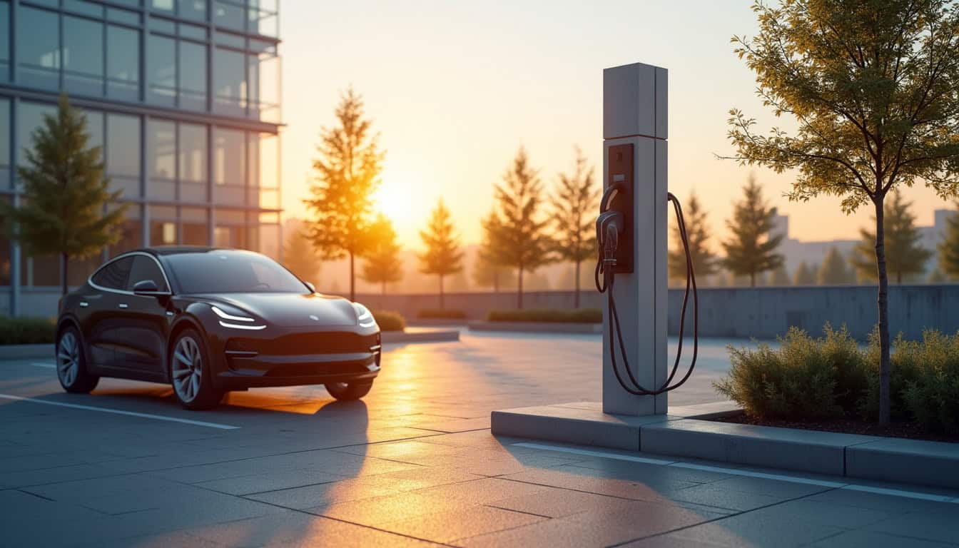 Bornes de recharge installées dans un parking d'entreprise à Loches