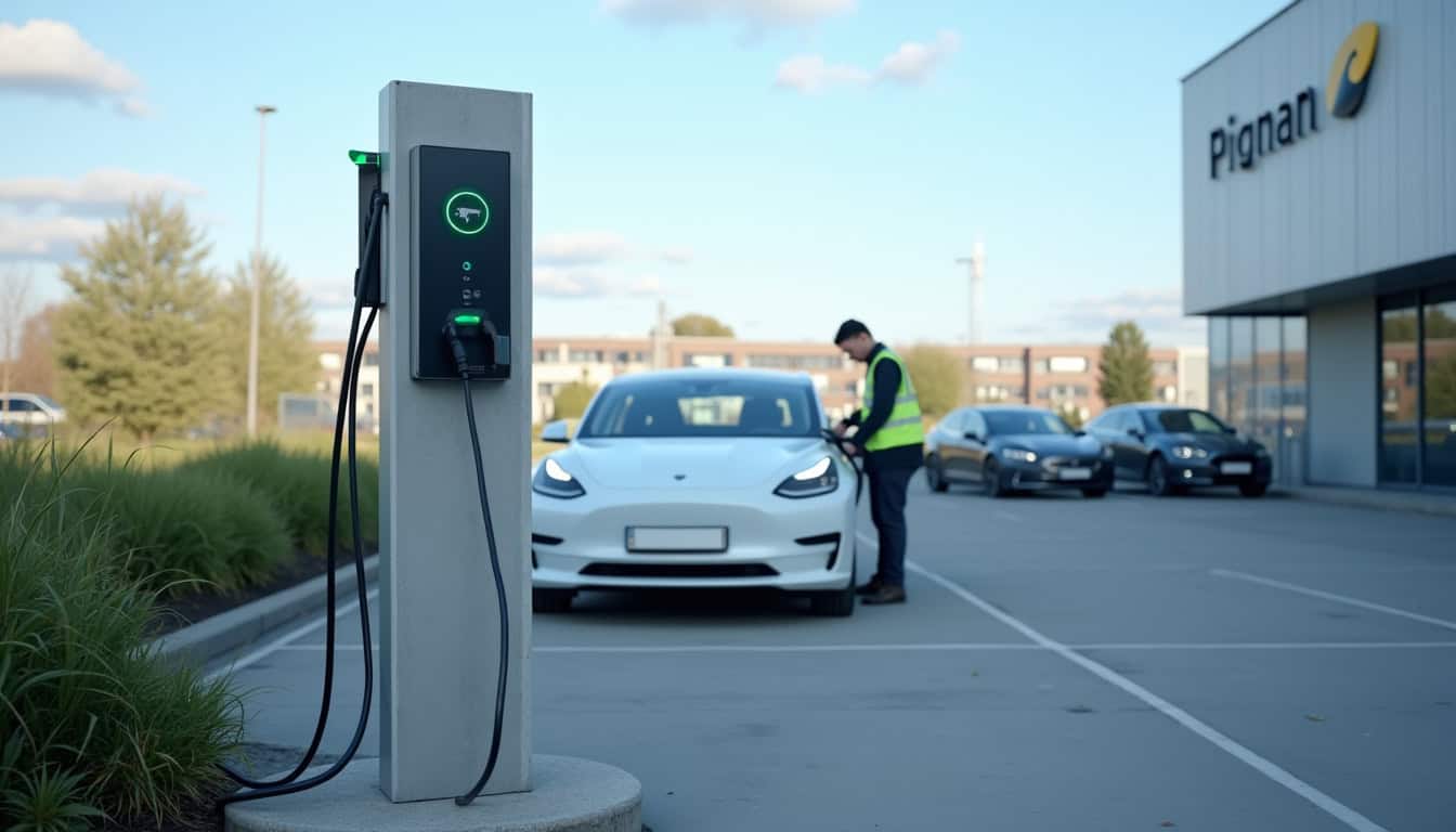Bornes de recharge installées dans un parking d'entreprise à Pignan