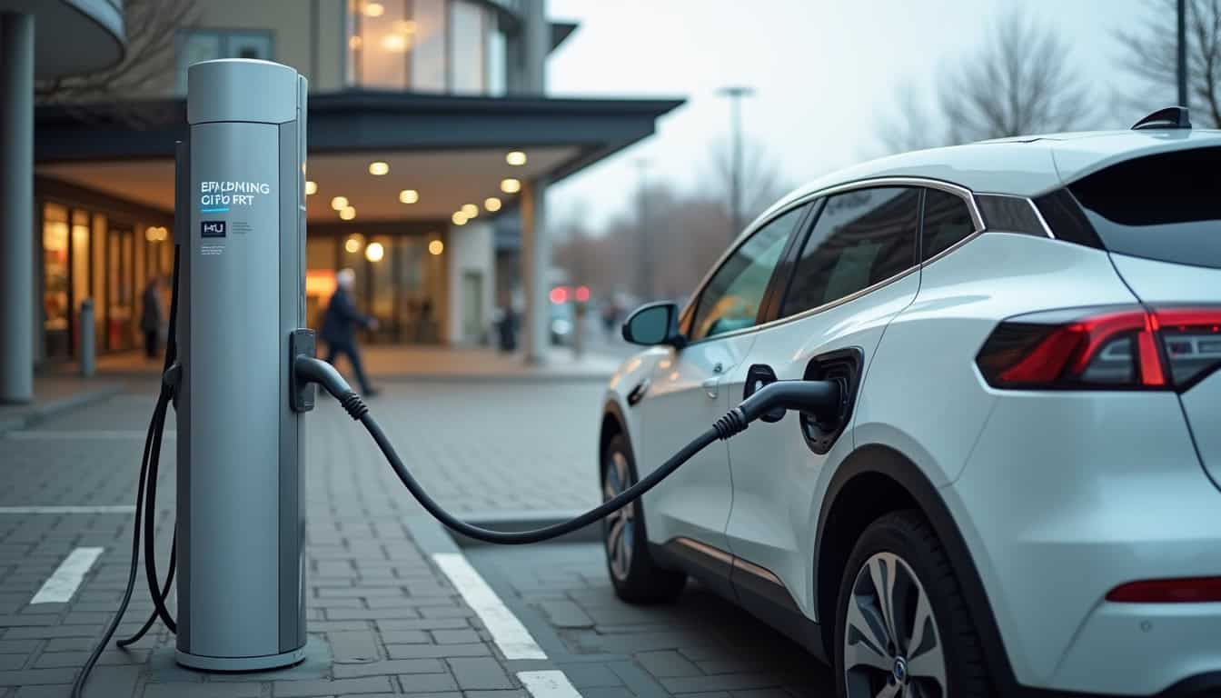 Bornes de recharge publiques installées dans un parking commercial à Gonesse